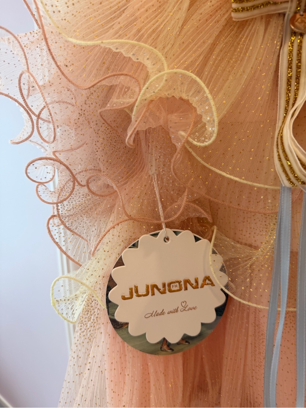 Girls Peach Ruffle Tulle Top - Picture 2 of 5